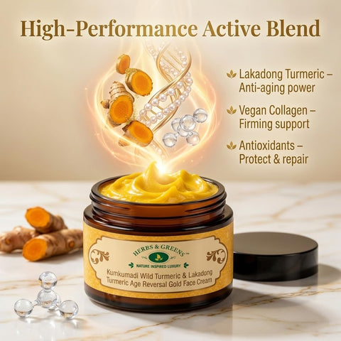 Herbs & Greens Kumkumadi Wild Turmeric & Lakadong Turmeric Gold Face Cream With Vegan Collagen