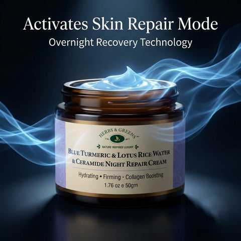 Herbs & Greens Blue Turmeric & Lotus Rice Water Ceramide Night Repair Moisturizer Cream