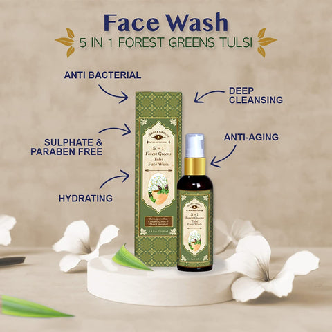 Money Saver Combo Herbs & Greens Brightening Anti Aging Honey & Sandalwood Face Cream & Forest Greens Tulsi Face Wash
