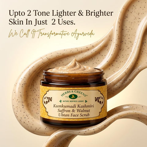 Herbs & Greens Kumkumadi Kashmiri Saffron & Walnut Ubtan Face Scrub | With Rose & Wheatgerm