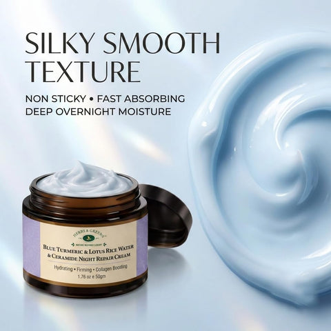 Herbs & Greens Blue Turmeric & Lotus Rice Water Ceramide Night Repair Moisturizer Cream