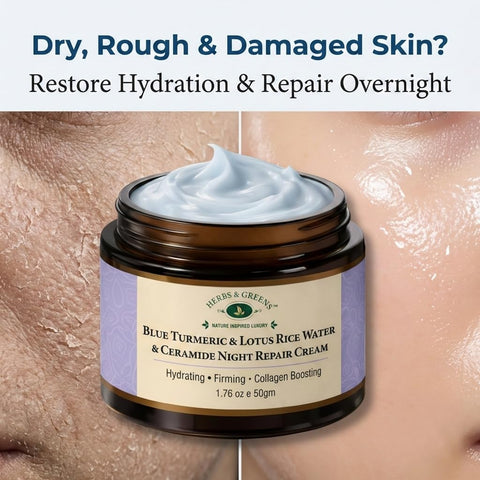 Herbs & Greens Blue Turmeric & Lotus Rice Water Ceramide Night Repair Moisturizer Cream