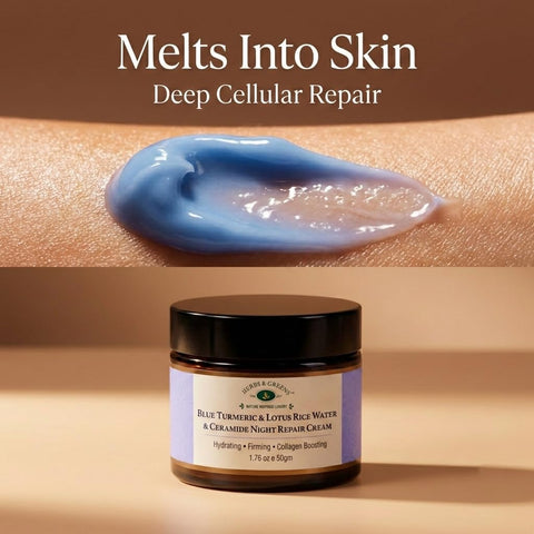 Herbs & Greens Blue Turmeric & Lotus Rice Water Ceramide Night Repair Moisturizer Cream