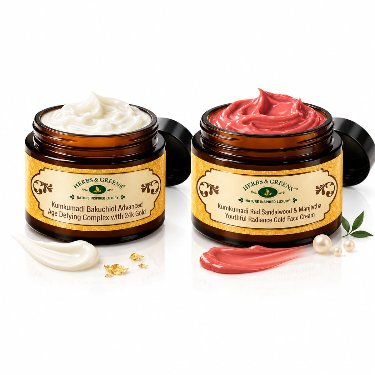 Money Saver Anti Aging Combo | Herbs & Greens Kumkumadi Red Sandalwood Gold Face Cream With Vegan Collagen