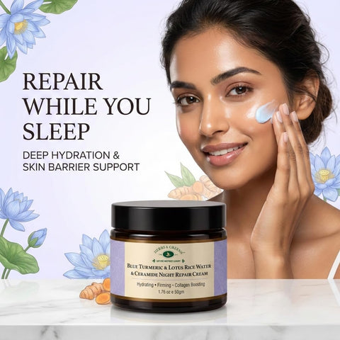 Herbs & Greens Blue Turmeric & Lotus Rice Water Ceramide Night Repair Moisturizer Cream