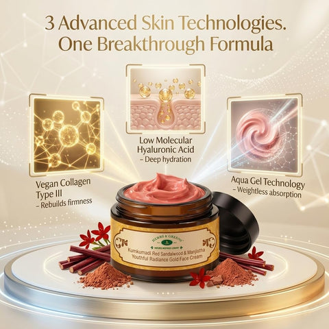 Herbs & Greens Kumkumadi Red Sandalwood Gold Face Cream With Vegan Collagen