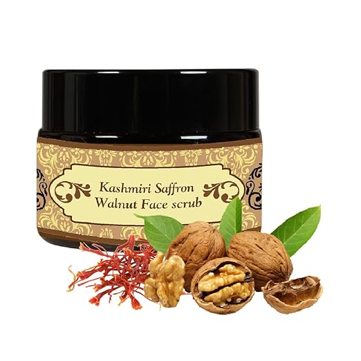 Herbs & Greens Face Brightening Kashmiri Saffron Walnut Face Scrub | Saffron, Rose, Milk Protein & Wheatgerm | Unisex | Dead Skin Exfoliation | Oily, Dry & Combination Skin | 50gm