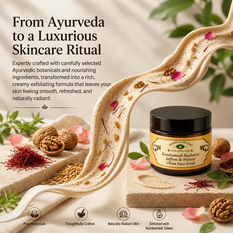 Herbs & Greens Kumkumadi Kashmiri Saffron & Walnut Ubtan Face Scrub | With Rose & Wheatgerm