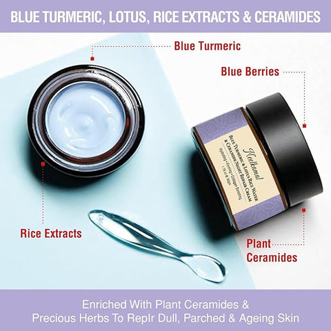 Blue Turmeric & Lotus Rice Water Ceramide Night Repair Moisturizer Cream, 50 Gm (Unisex/Night Repair/All Skin)