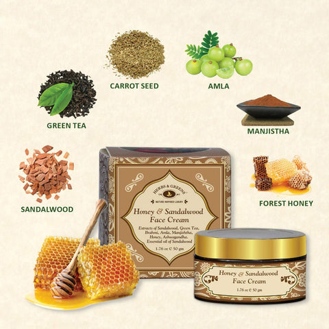 Money Saver Combo Herbs & Greens Brightening Anti Aging Honey & Sandalwood Face Cream & Forest Greens Tulsi Face Wash