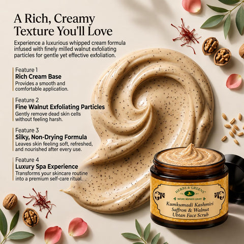 Herbs & Greens Kumkumadi Kashmiri Saffron & Walnut Ubtan Face Scrub | With Rose & Wheatgerm