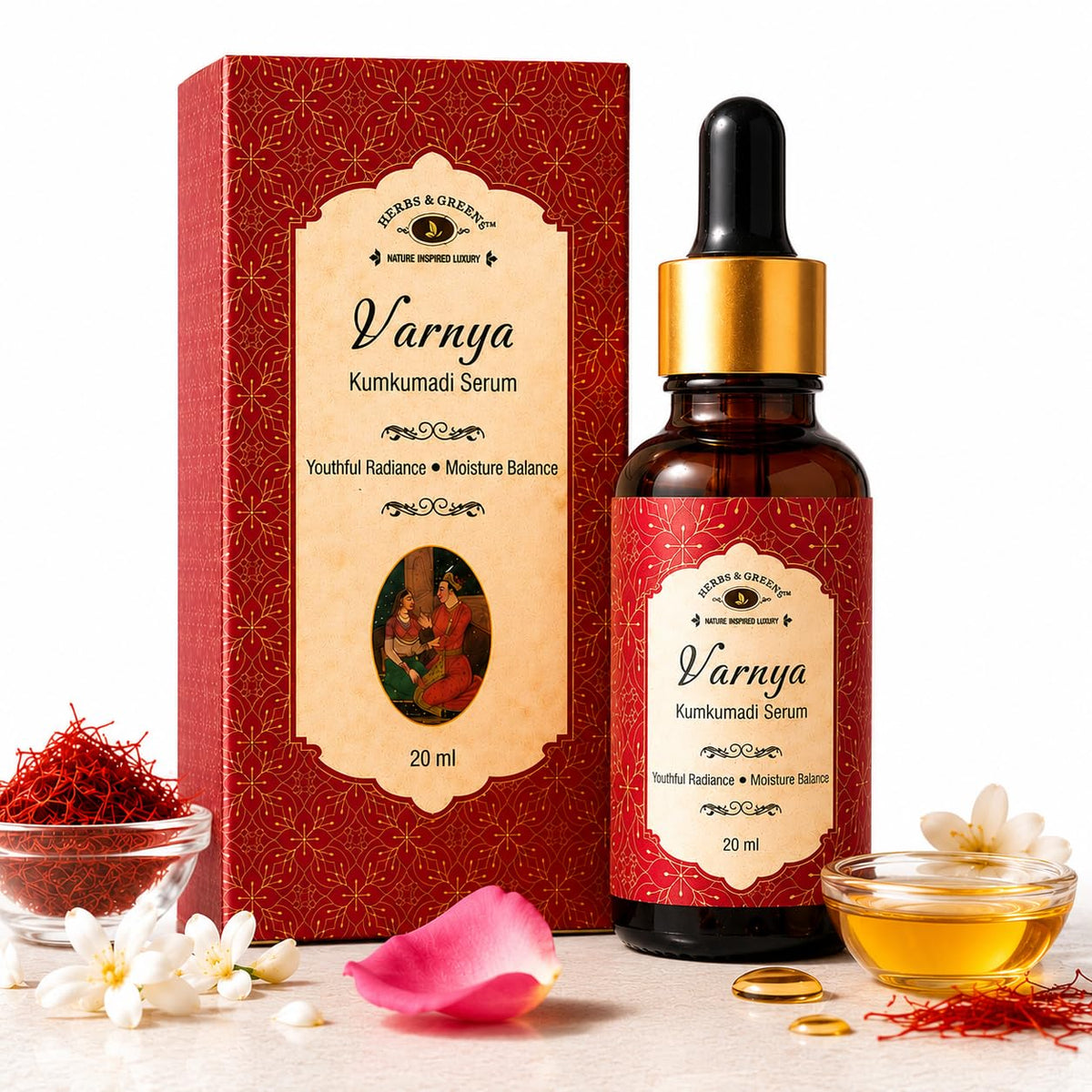 Herbs & Greens Ayurvedic Kumkumadi Advanced Face Serum For Glowing Skin, Dull and Uneven Skin