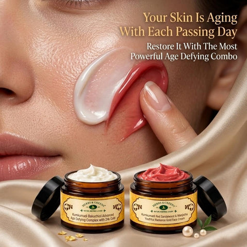 Money Saver Anti Aging Combo | Herbs & Greens Kumkumadi Red Sandalwood Gold Face Cream With Vegan Collagen