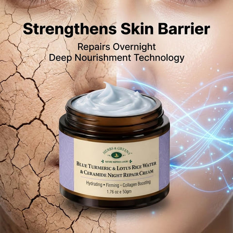 Herbs & Greens Blue Turmeric & Lotus Rice Water Ceramide Night Repair Moisturizer Cream