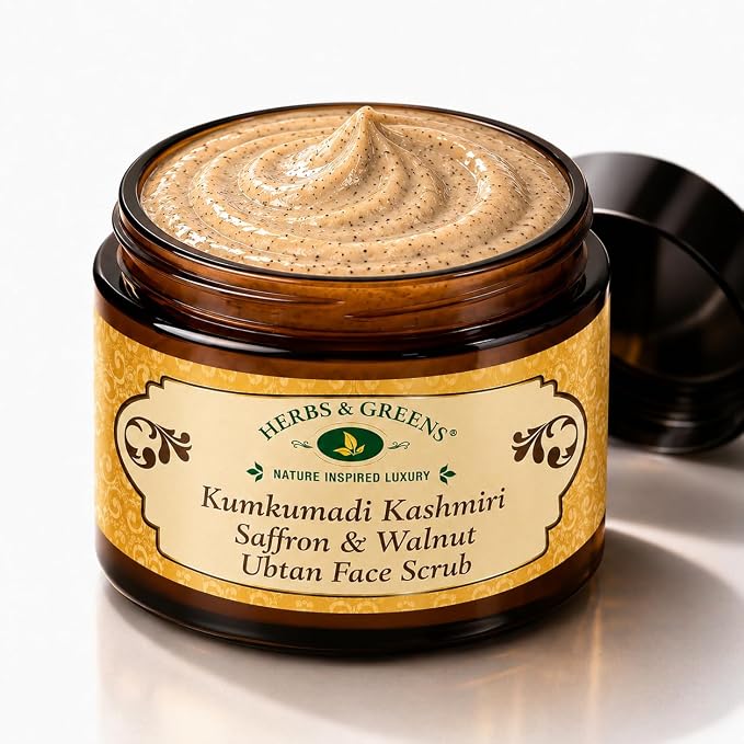 Herbs & Greens Kumkumadi Kashmiri Saffron & Walnut Ubtan Face Scrub | With Rose & Wheatgerm