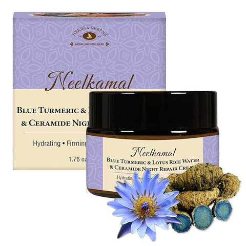 Blue Turmeric & Lotus Rice Water Ceramide Night Repair Moisturizer Cream, 50 Gm (Unisex/Night Repair/All Skin)