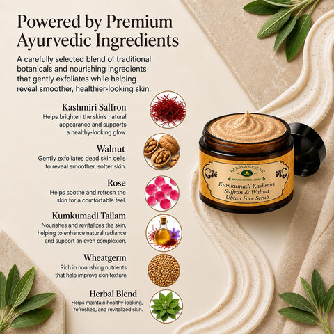 Herbs & Greens Kumkumadi Kashmiri Saffron & Walnut Ubtan Face Scrub | With Rose & Wheatgerm