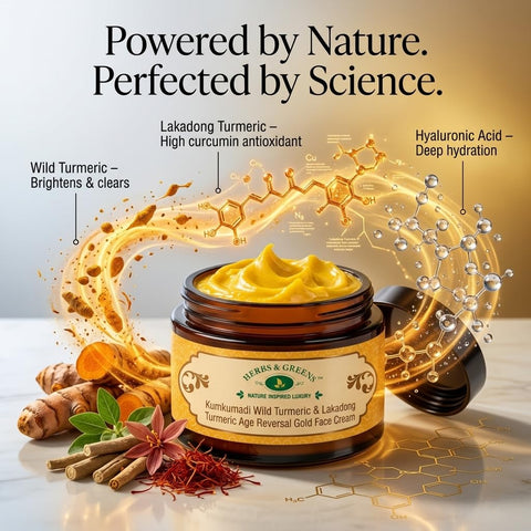 Herbs & Greens Kumkumadi Wild Turmeric & Lakadong Turmeric Gold Face Cream With Vegan Collagen