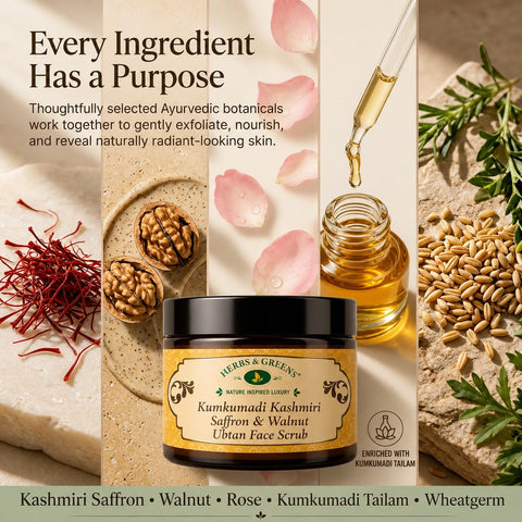 Herbs & Greens Kumkumadi Kashmiri Saffron & Walnut Ubtan Face Scrub | With Rose & Wheatgerm
