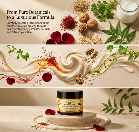 Herbs & Greens Kumkumadi Kashmiri Saffron & Walnut Ubtan Face Scrub | With Rose & Wheatgerm