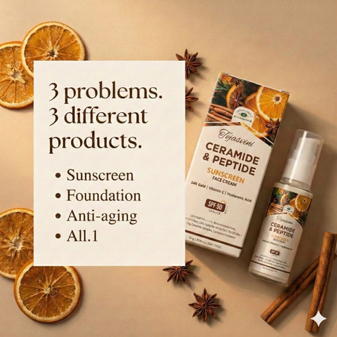 Ceramide & Peptide SPF 50 PA++++ UVA/UVB Tinted Sunscreen Face Cream For Face & Neck (Unisex/Dry/Oily/Combination) Skin