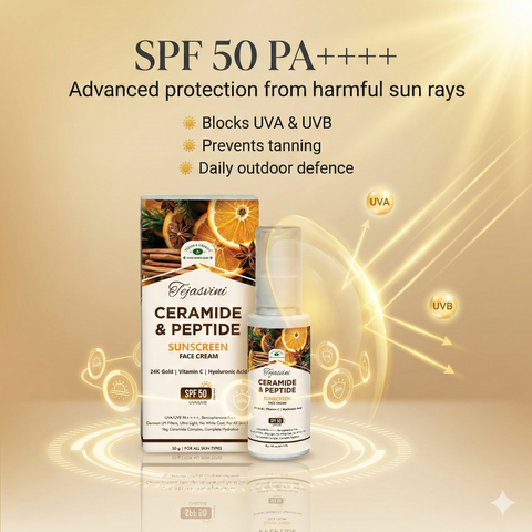 Ceramide & Peptide SPF 50 PA++++ UVA/UVB Tinted Sunscreen Face Cream For Face & Neck (Unisex/Dry/Oily/Combination) Skin