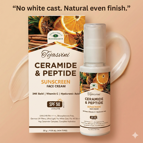 Ceramide & Peptide SPF 50 PA++++ UVA/UVB Tinted Sunscreen Face Cream For Face & Neck (Unisex/Dry/Oily/Combination) Skin