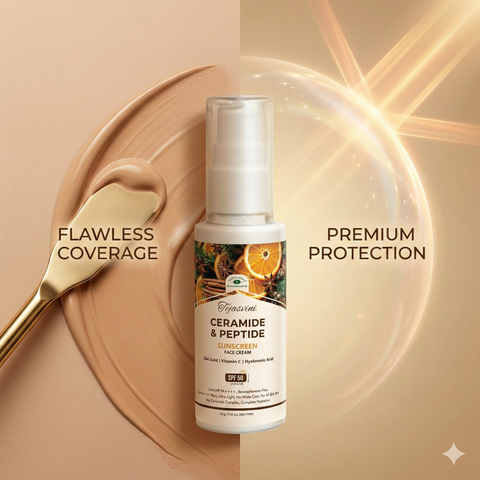 Ceramide & Peptide SPF 50 PA++++ UVA/UVB Tinted Sunscreen Face Cream For Face & Neck (Unisex/Dry/Oily/Combination) Skin