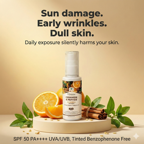 Ceramide & Peptide SPF 50 PA++++ UVA/UVB Tinted Sunscreen Face Cream For Face & Neck (Unisex/Dry/Oily/Combination) Skin