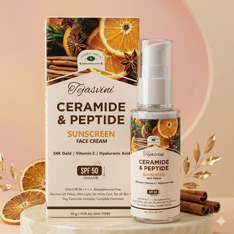Ceramide & Peptide SPF 50 PA++++ UVA/UVB Tinted Sunscreen Face Cream For Face & Neck (Unisex/Dry/Oily/Combination) Skin
