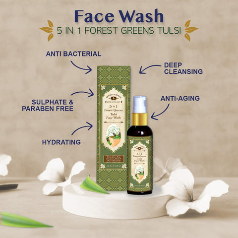 5 in 1 Skin Brightening Forest Greens Tulsi Face Wash, 100 Ml (Unisex/Day & Night/All Skin)