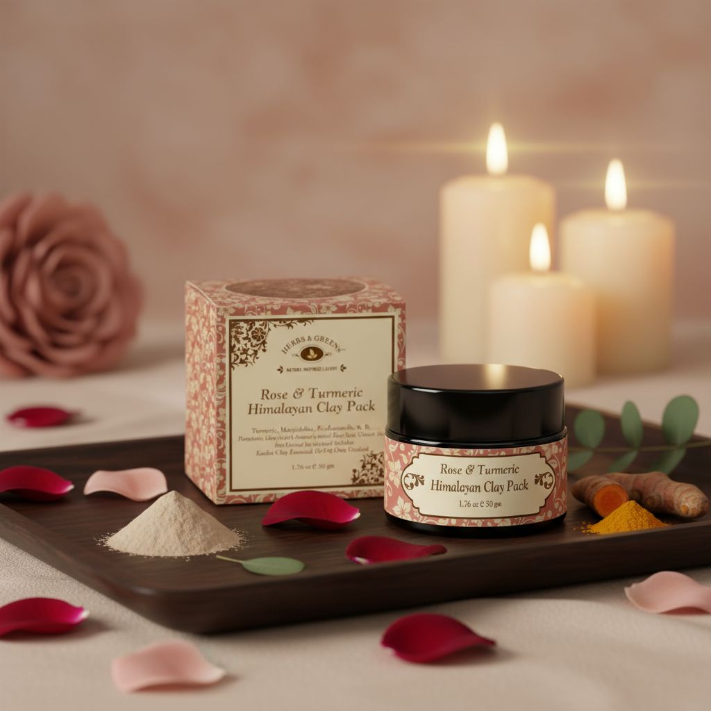 Herbs & Greens Rose & Turmeric Himalayan Clay Pack. Ayurvedic Brightening & Firming Ubtan Face Mask For Dry/Oily Skin. Dull/Pigmentation/Acne Prone Skin. 50gm
