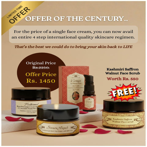 3 in 1  Combo Offer Blue Turmeric & Lotus Rice Water + Herbs & Greens Kumkumadi SPF + Kumkumadi Face Elixir Serum + Free Walnut Scrub